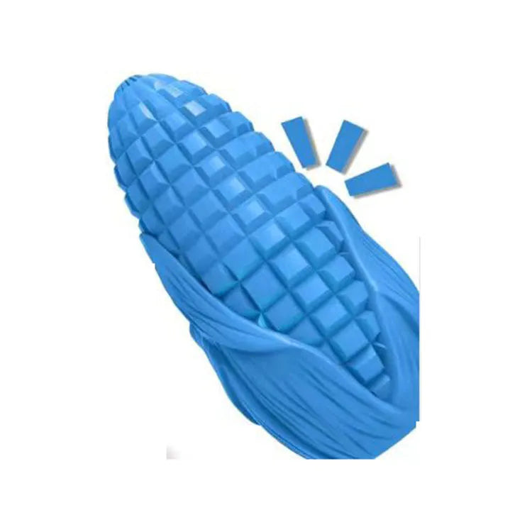 Blue and yellow corn stick shaped durable dog chew toy for medium large breeds
