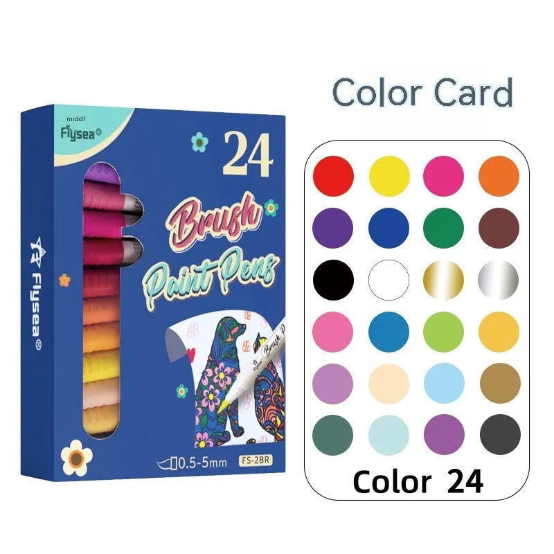 Set of soft tip gouache marker pens for hand accounting and craft projects, shown in a multipack.
