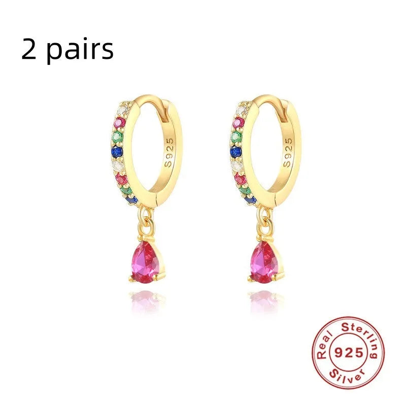 S925 sterling silver water drop earrings with geometric shape and decorative elements