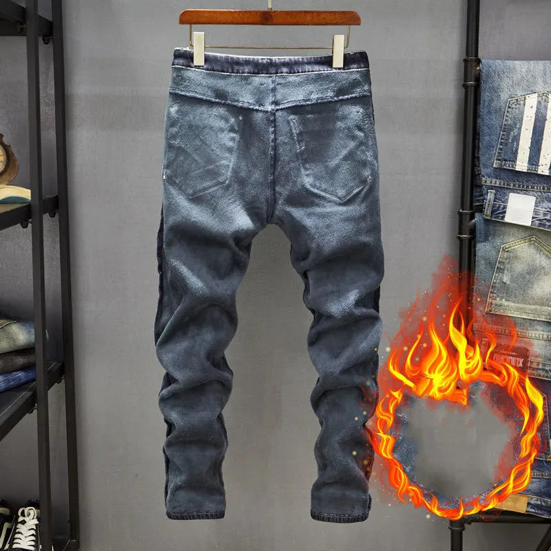Men's slim-fit skinny jeans in dark blue and light blue cotton denim with micro-elastic fabric