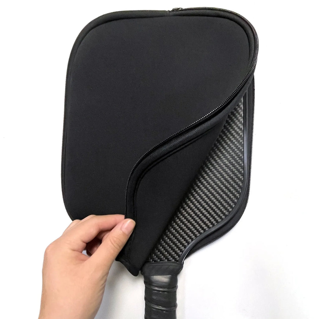 Black neoprene protective sleeve for a table tennis racket or paddle.