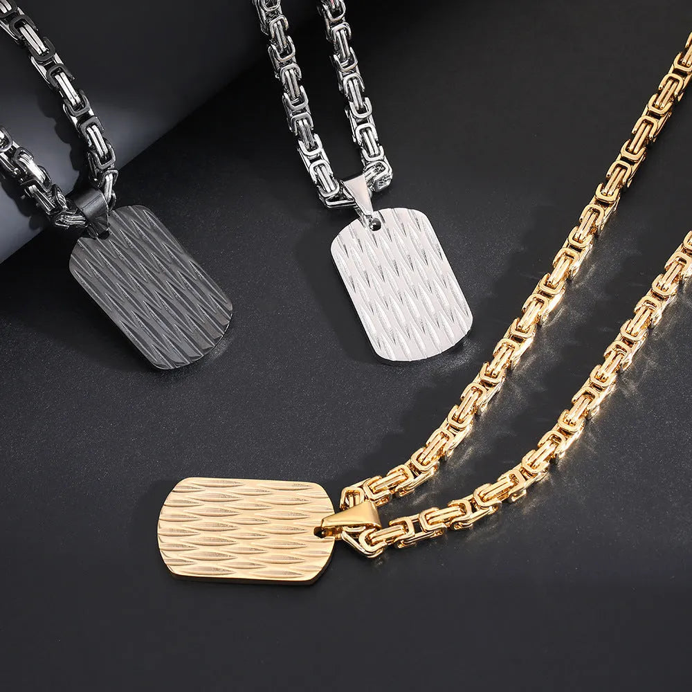 Titanium steel water ripple pendant necklace with electroplated finish, Emperor Chain, gold silver black colours