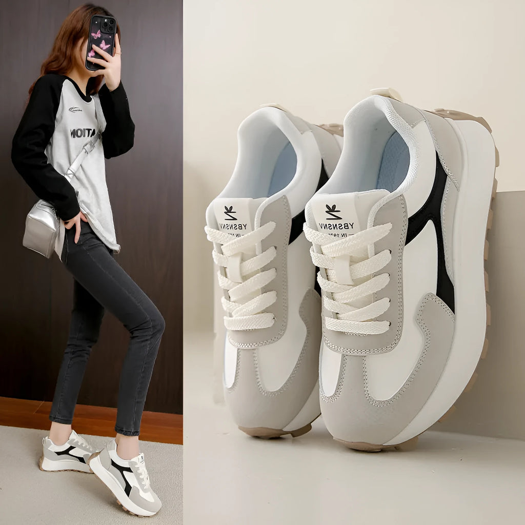 Women's low-top platform sports shoes in three colours with mesh lining and rubber soles