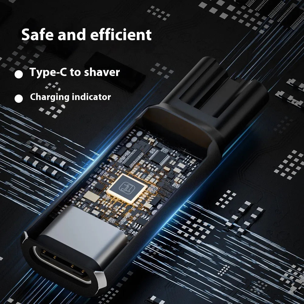 USB C charging adapter for electric shavers in black or grey with aluminium alloy construction