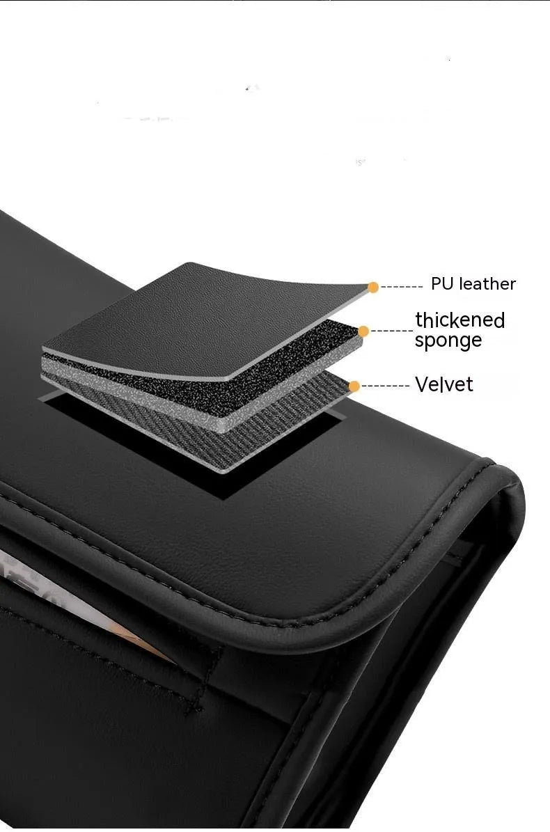 Leather car tissue box holder mounted on vehicle sun visor with elastic band