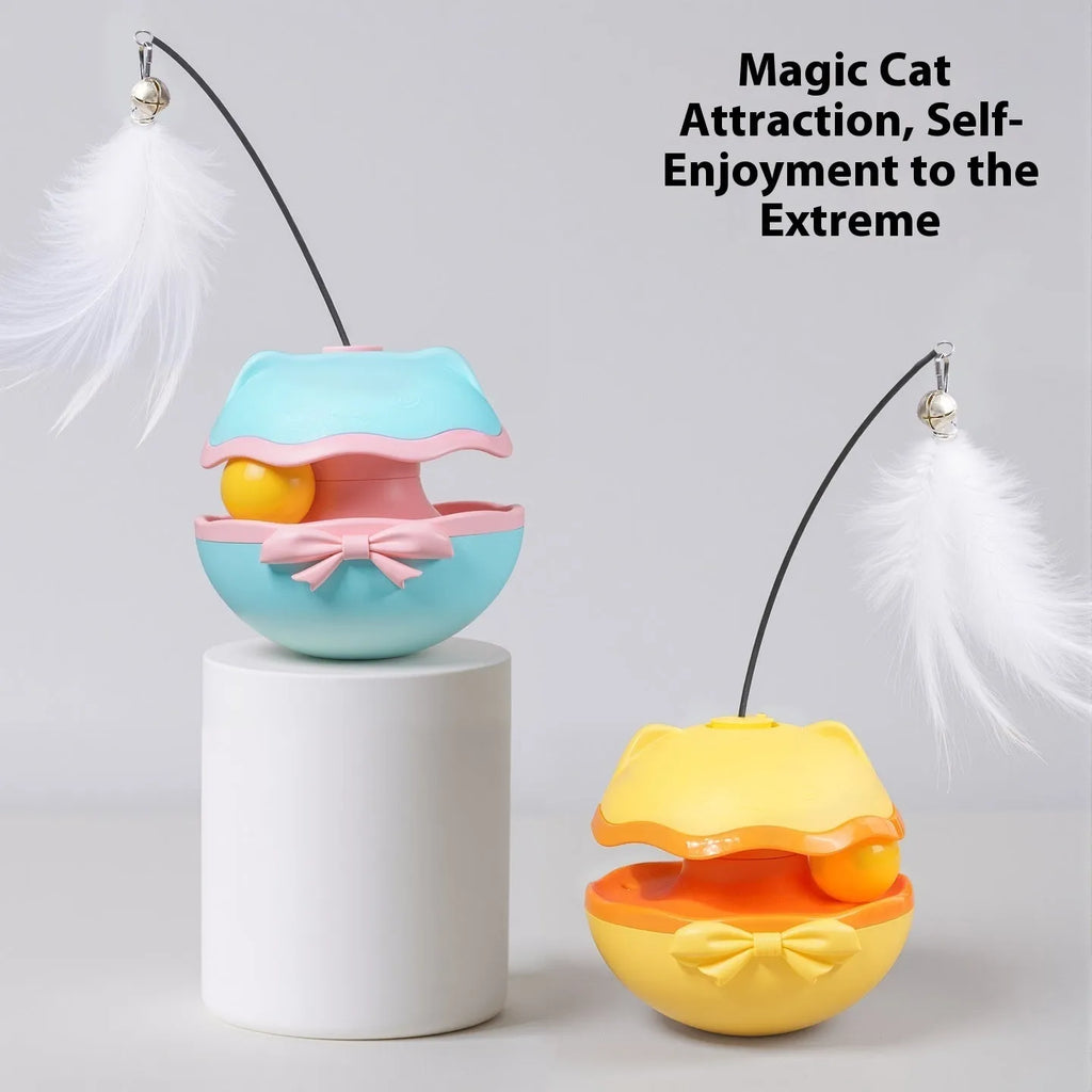Electric self-moving cat toy tumbler in lemon yellow, sky blue and soft fog grey colour options