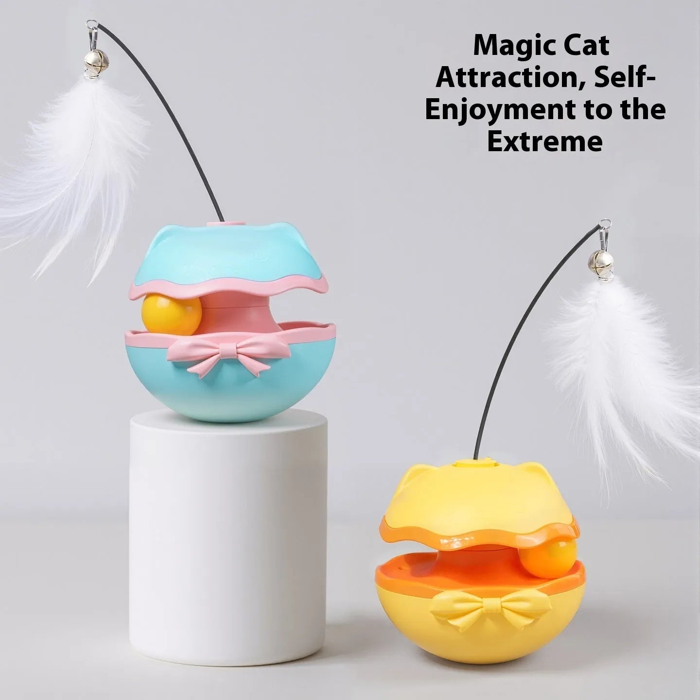 Electric self-moving cat toy tumbler in lemon yellow, sky blue and soft fog grey colour options