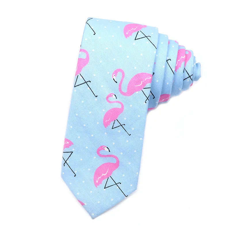 Korean style narrow men's cotton bow tie with a cartoon print pattern on an adjustable neck band.