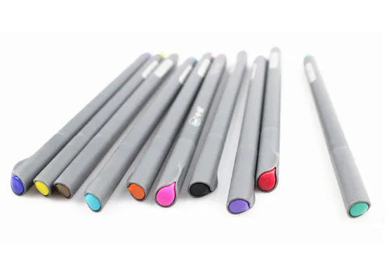 Set of ten 0.38mm fine tip hook line drafting pens for technical drawing.