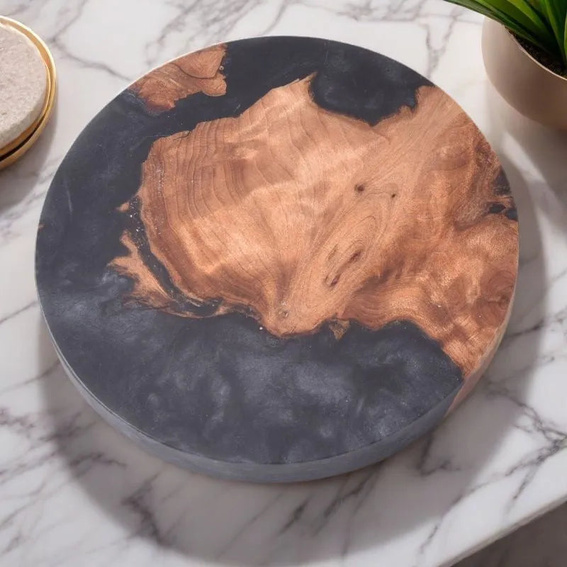 Nordic style wooden coaster with resin heat insulation for tea sets in solid colour