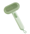 Large light grey pet grooming comb with stainless steel teeth and a built-in one-click shaver in the handle.