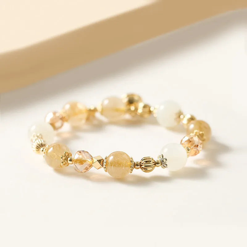 Gold electroplated bracelet with rutilated quartz stones in Lucky Fortune colour, Korean style.