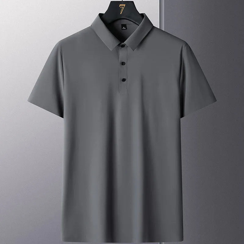 Non-ironing men's solid colour short sleeve business casual shirt on a hanger