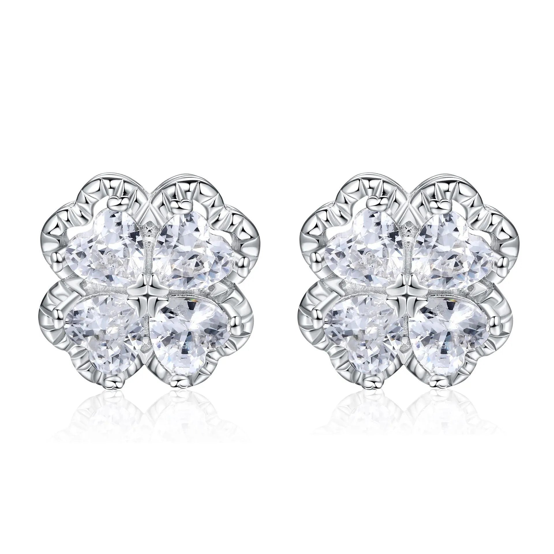 Zeng Yin 925 silver heart-shaped earrings with four-leaf clover design and zircon accents