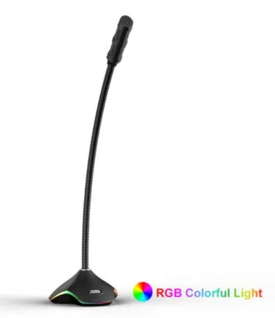 Black wired computer microphone with pop filter and adjustable stand for recording and gaming