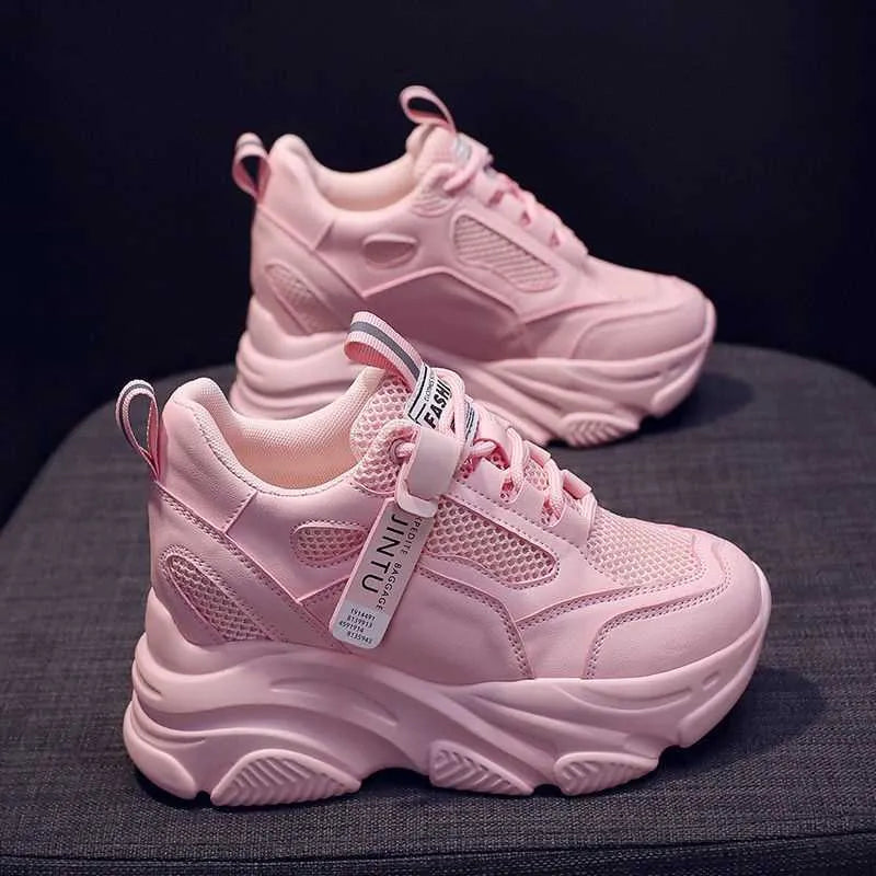 Women's casual platform shoes with mesh upper, TPR sole, and hollow-out toe holder design