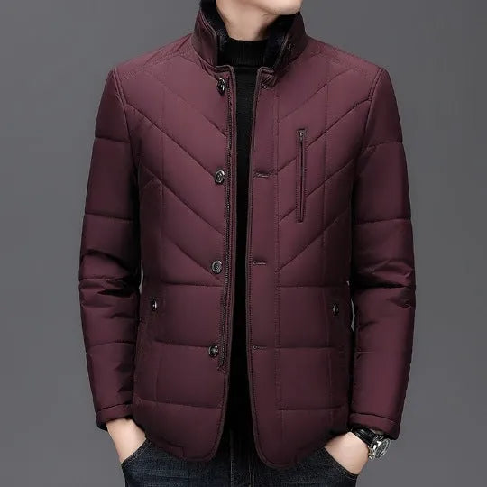 Men's winter padded coat in polyester with cotton filler and side seam pockets
