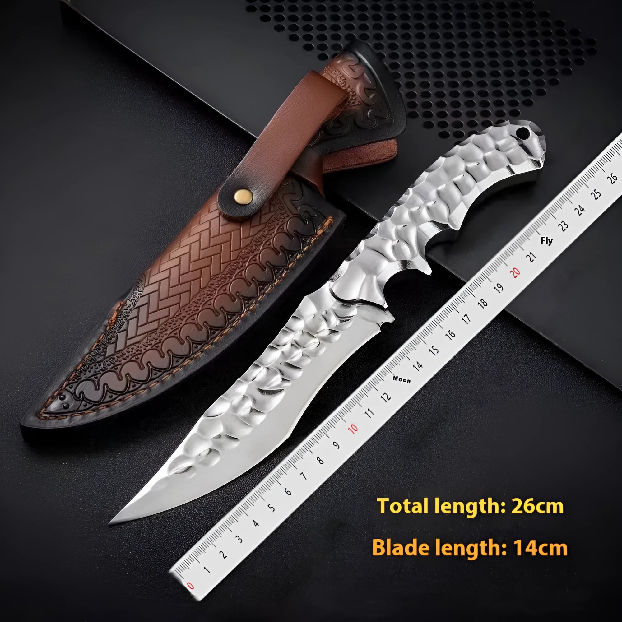 One-piece keel outdoor survival knife with 140mm 5CR13 steel blade and black handle