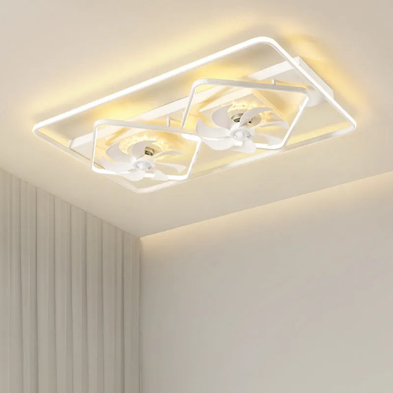 Thin suction ceiling fan lamp with light fixture measuring 1100x700mm with plastic blades and acrylic shade