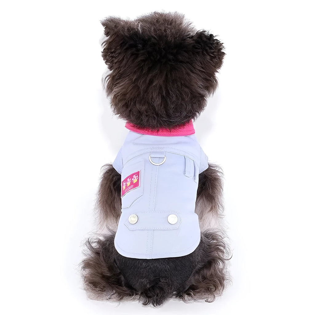 Blue polyester dog vest with front traction ring for small dogs in summer