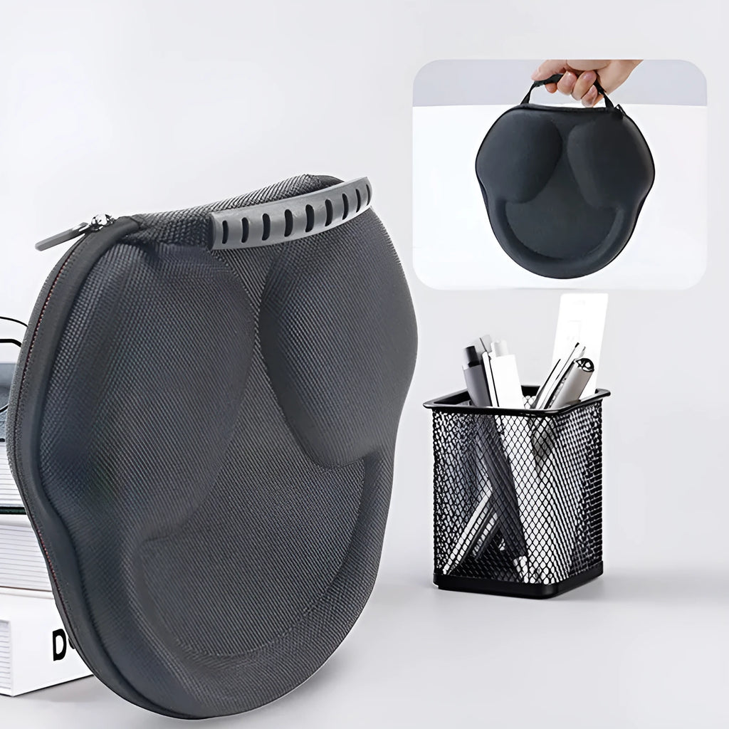 Black shockproof headphone storage bag made from EVA and Oxford cloth measuring 22 by 21 by 5.5 centimetres