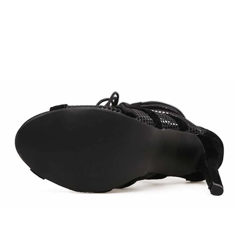 Black suede lace-up high heel women's shoes with 11.5cm heel height