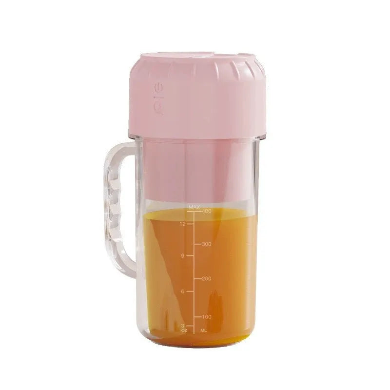 Portable USB-powered juicer in avocado green or cherry blossom pink with 150W motor and multiple blade options.