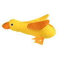 Yellow teddy dog toy with integrated duck doll, a pet training aid with sound and treat dispenser.