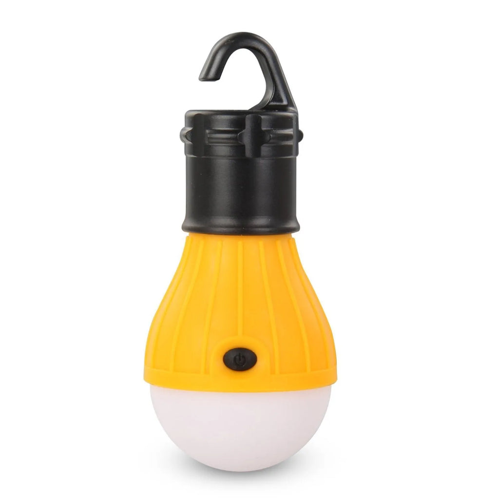 Portable LED camping lantern with hook in red, yellow, blue, or green, showing three light modes.