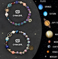 Two natural stone beaded bracelets with zodiac symbols on an adjustable cord.