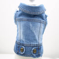 Denim dog vest with retro scratch pattern for small breed pet in dark wash colour