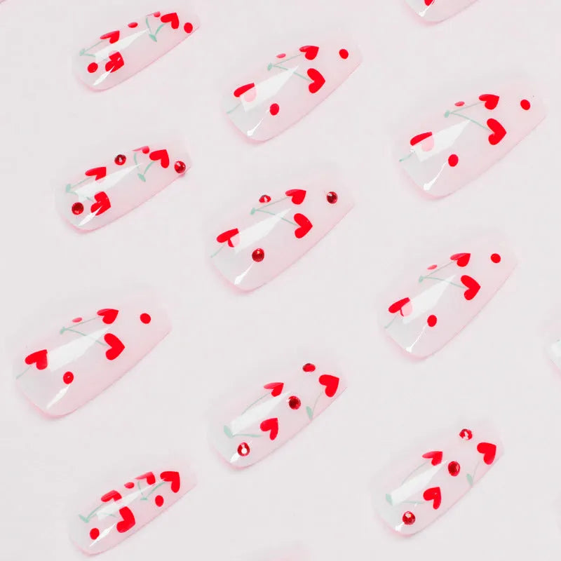 24 cherry nail art armour sheets with red diamond design and adhesive for DIY manicures