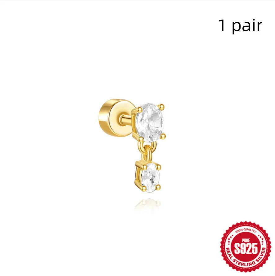 S925 sterling silver flat column thread ear bone studs in twelve gold electroplated colour variations