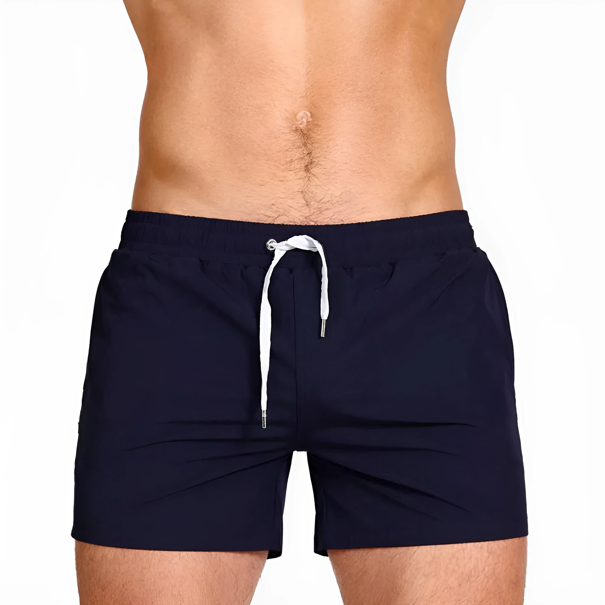 Polyester sports shorts with mesh lining in Army Green colour on a white background.