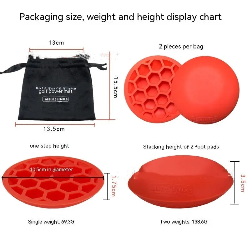 Orange natural rubber golf training mat for swing practice and centre of gravity drills