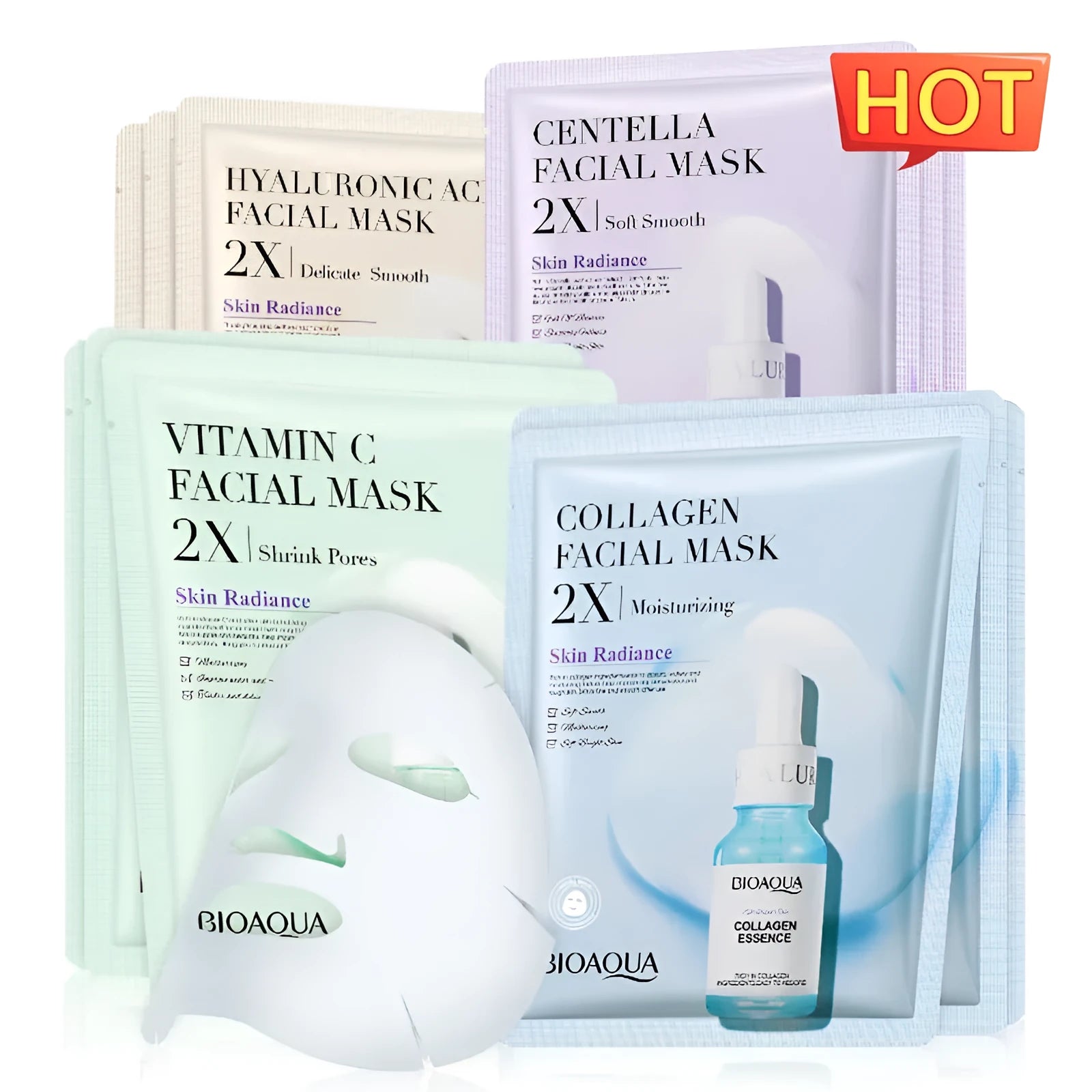 Single pack of a 30g gel facial sheet mask from a range including Collagen, Hyaluronic Acid, Vitamin C and Centella Asiatica variants.