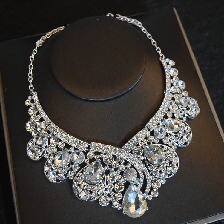 Bridal floral zinc alloy three-piece set with necklace, earrings, and headdress in Korean style