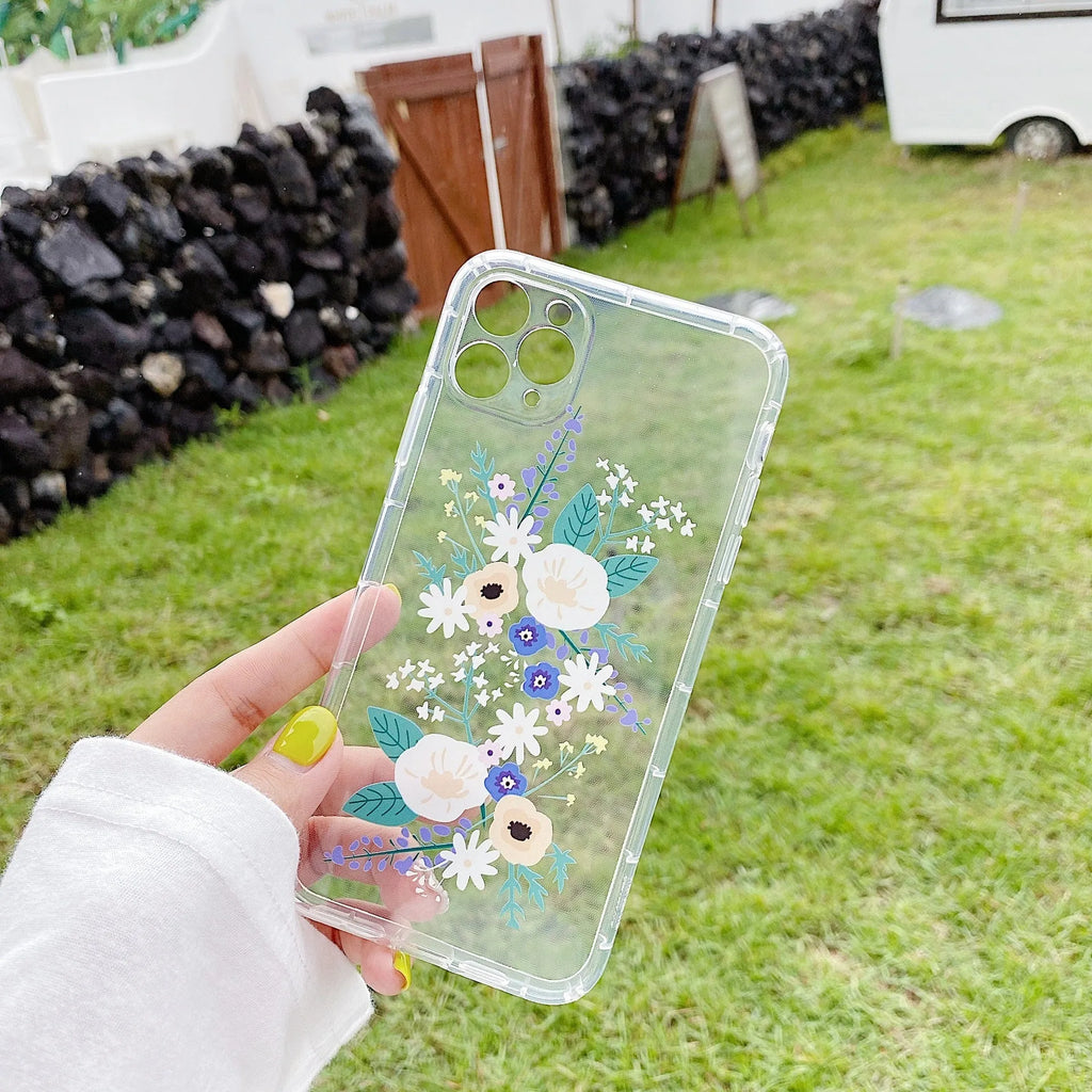 Flower print TPU phone case back cover for Samsung Galaxy models, available in two floral colours