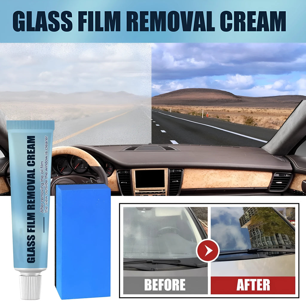 Blue car glass oil film remover stick and soft sponge for scratch-free windscreen cleaning