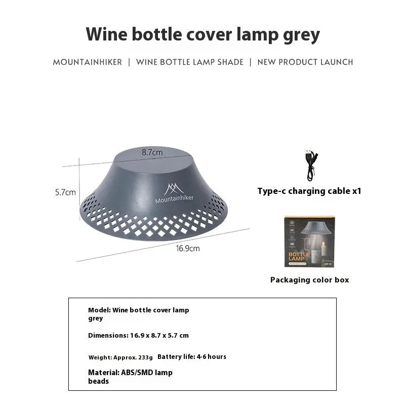 Beige wine bottle design camping lantern with USB-C charging port and three light mode settings