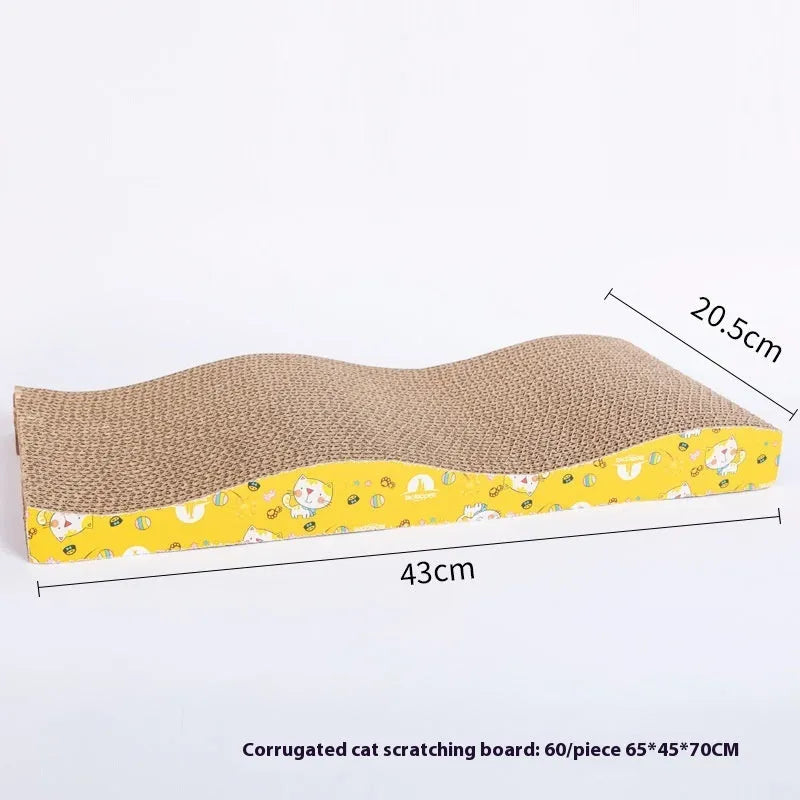 Corrugated paper cat scratch board shown in bone shape and other styles including M-type and wavy.
