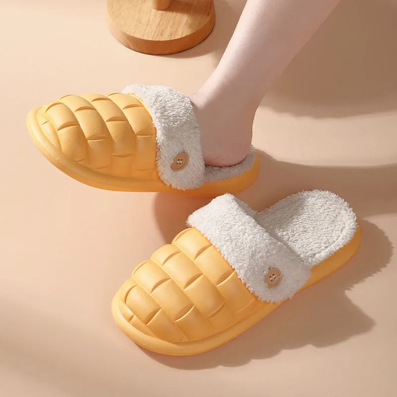 Plaid detachable slippers with plush lining and EVA sole in various colours