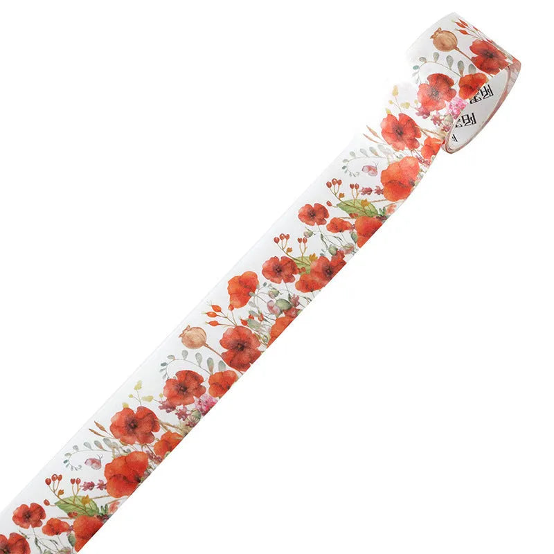 Roll of vintage style floral watercolour decorative tape on a Japanese paper base.