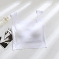 Women's white seamless sling vest with built-in fixation cup and chest pad, shown from the back.