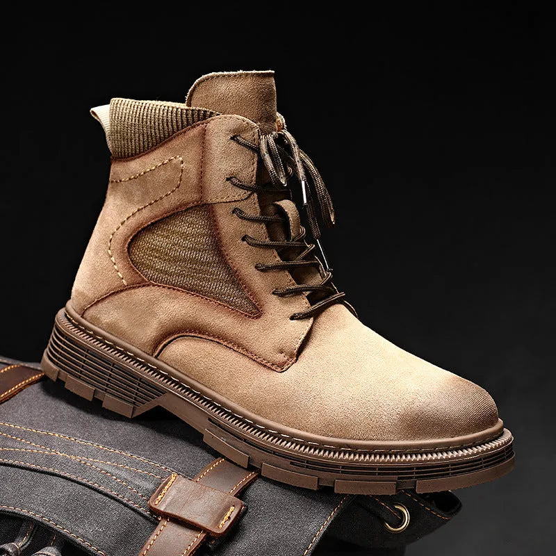 Men's vintage Martin boots in black with microfiber leather upper and rubber sole