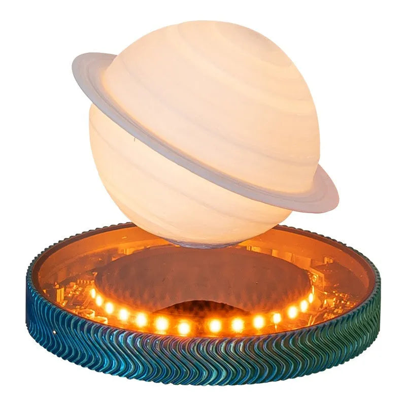 Magnetic suspension moon night lamp floating above base with 3D-printed celestial design