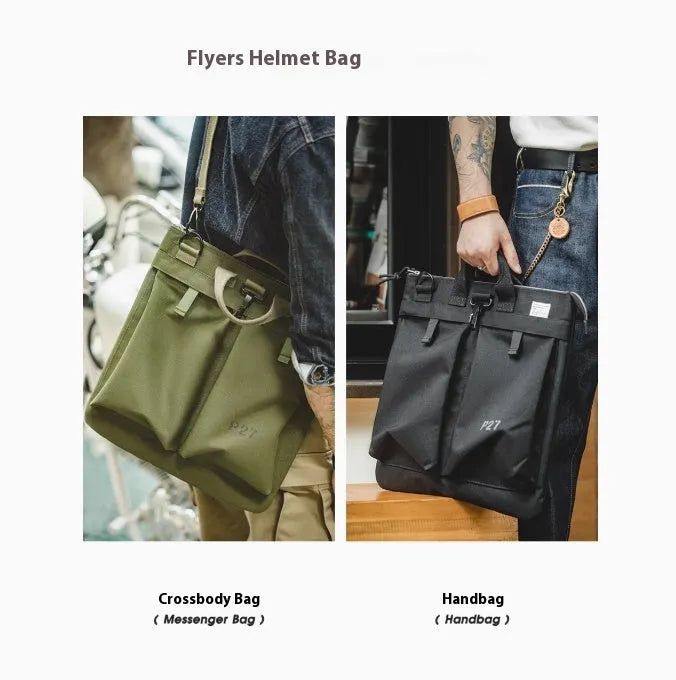 Medium vertical square canvas crossbody messenger bag in military green with shoulder strap