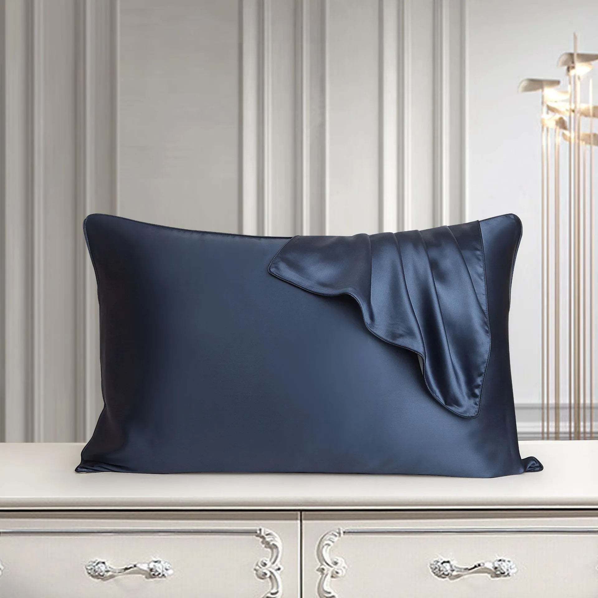 100% mulberry silk single pillowcase in 48x74cm size with inlaid rope weave, shown in Bean Paste Purple.