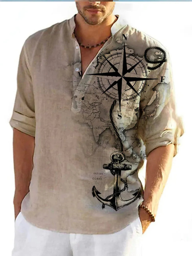 Long sleeve Hawaiian shirt with thin fabric and stripe pattern in cardigan style