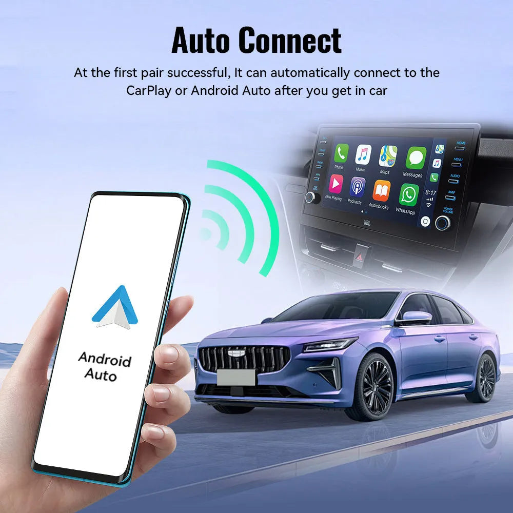 Small black USB CarPlay wireless data adapter measuring 26x55x13mm with single USB interface